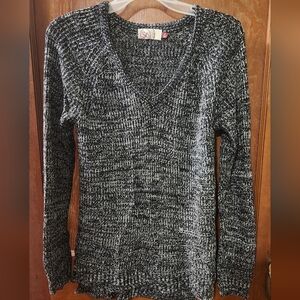 SO Women's Black and White V-Neck Sweater